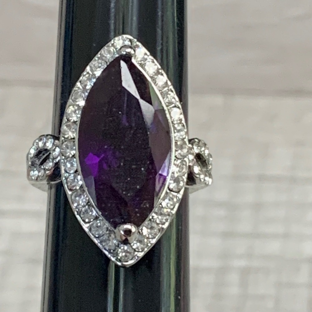 Marquise Purple Stone Halo Ring Silver Tone Infinity Band Size 5.75 4777